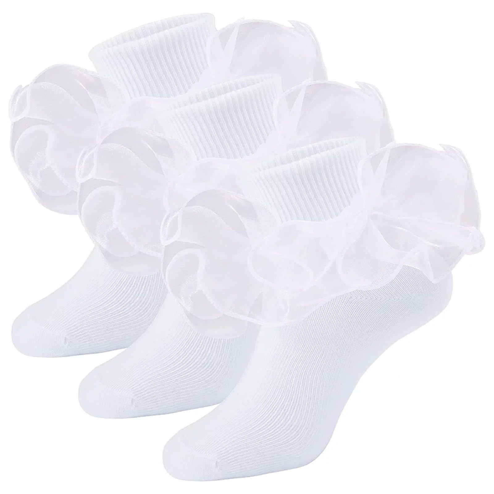 RNTOP Baby Toddler Girl Lace Ruffled Socks 3 Pairs Kids Socks Infant Anti Slip Ruffle Socks Children (White, 1-3 Years)