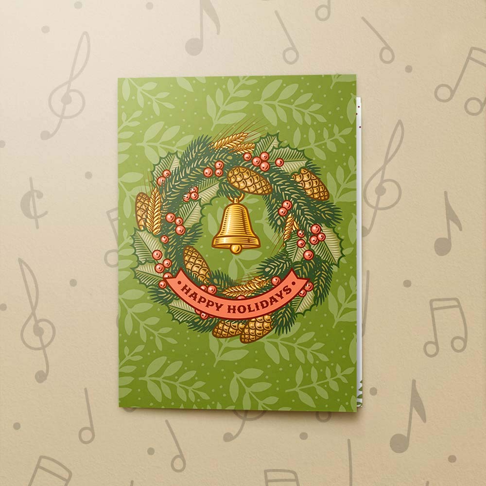 Holiday Wreath Christmas Card | Musical Happy Holidays Card, Recordable Christmas Wreath Card, Christmas Card With A Varnish Finish 10728 (120sec Recordable)