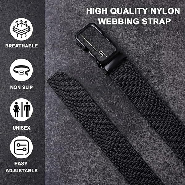 Image of Men AdjustableSynthetic Belt with Automatic Buckle Durable Casual Formal Daily Use Design black