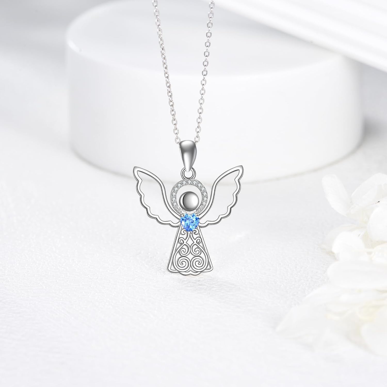 Angel Necklace for Women 925 Sterling Silver Guardian Angel Pendant with Heart-Shaped Stone Inspirational Gift for Her Religious Jewelry - Image 5
