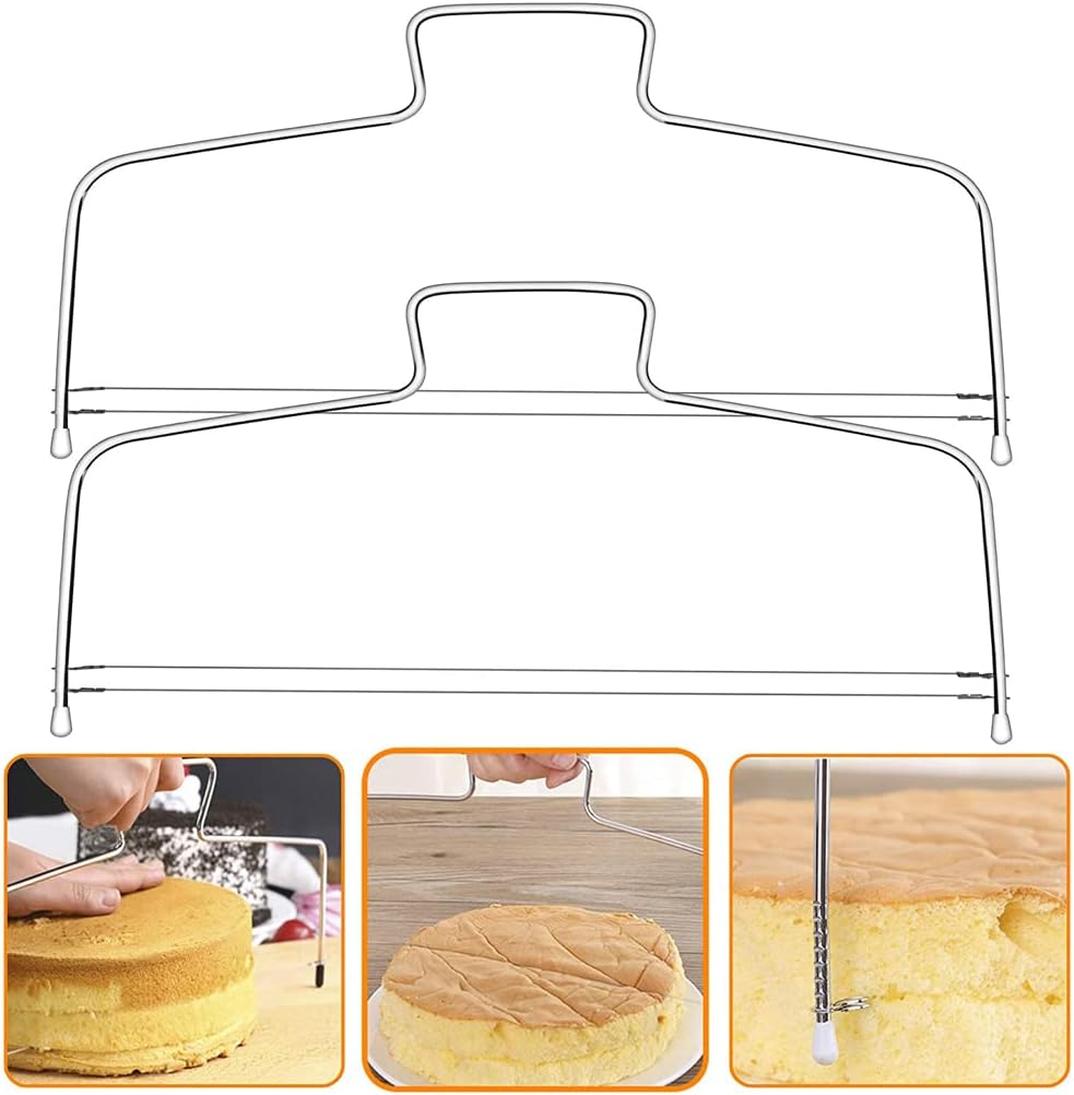 iDopick 2 Pieces Adjustable Cake Levelers Set Double Wire Cake Slicer Cutter for Leveling Tops