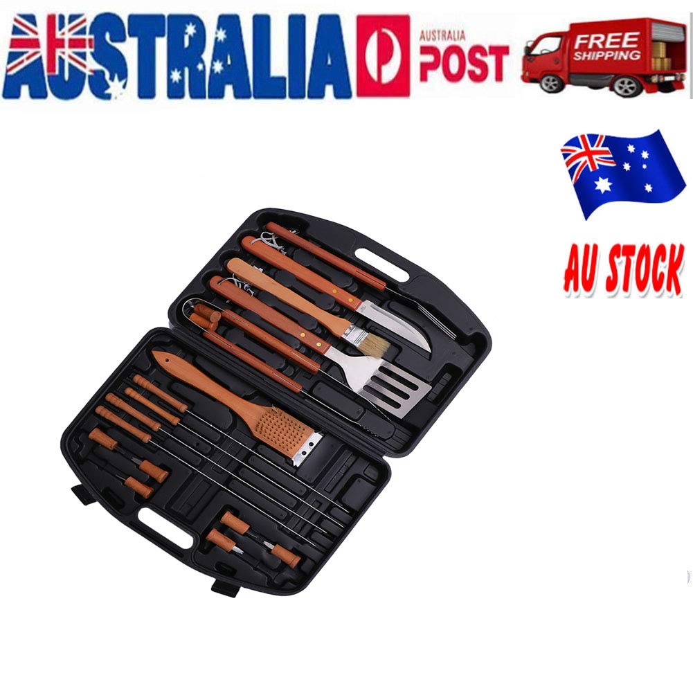 Yardwe - Set di attrezzi per barbecue, in acciaio INOX, con valigetta in plastica, 18 pezzi