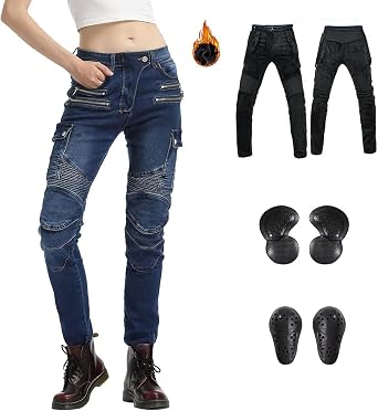 Womens Motorcycle Riding Jeans CE Armored Motorbike Pants Slim Fit