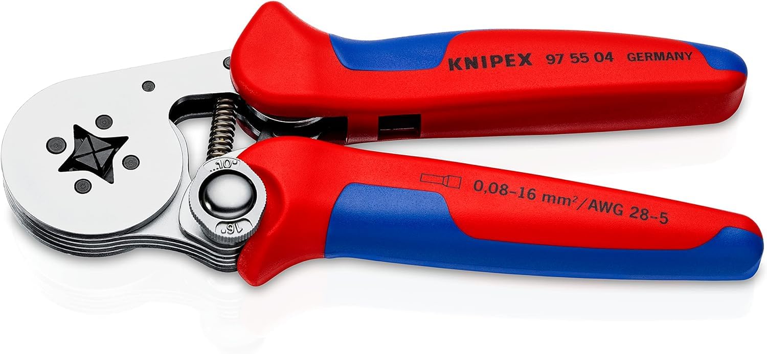 KNIPEX Samonastawne szczypce do zagniatania tulejek kablowych z ładowaniem bocznym chromowany z osłonkami wielokomponentowymi 180 mm, 97 55 04
