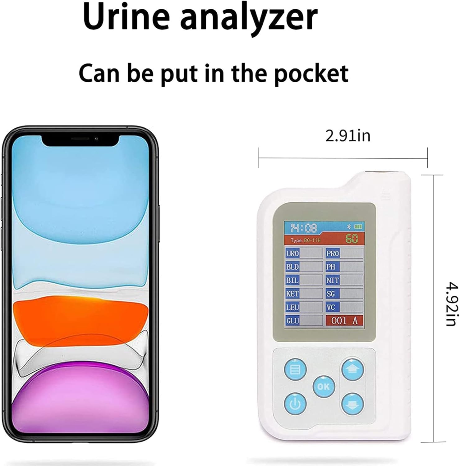 Analizzatore Digitale Delle Urine, Strisce Reattive Per L'analisi Delle Urine a Uso Domestico, 11 Parametri Per L'analisi Routine Delle Urine Con Cartine Per Il Test Del PH, Display LCD Da 2,4 Pollici
