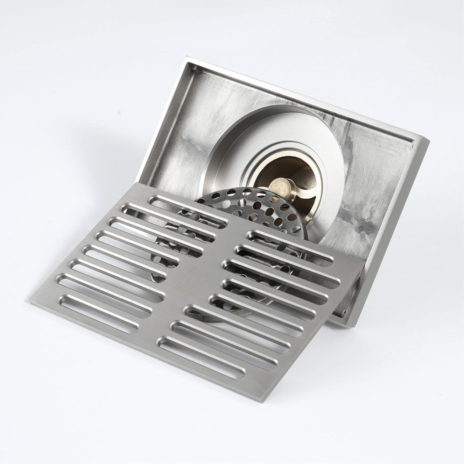Siphon de Douche rectangulaire en Laiton à Grand débit, 140 x 90 mm, avec Couvercle Amovible, en Acier Inoxydable et Bronze