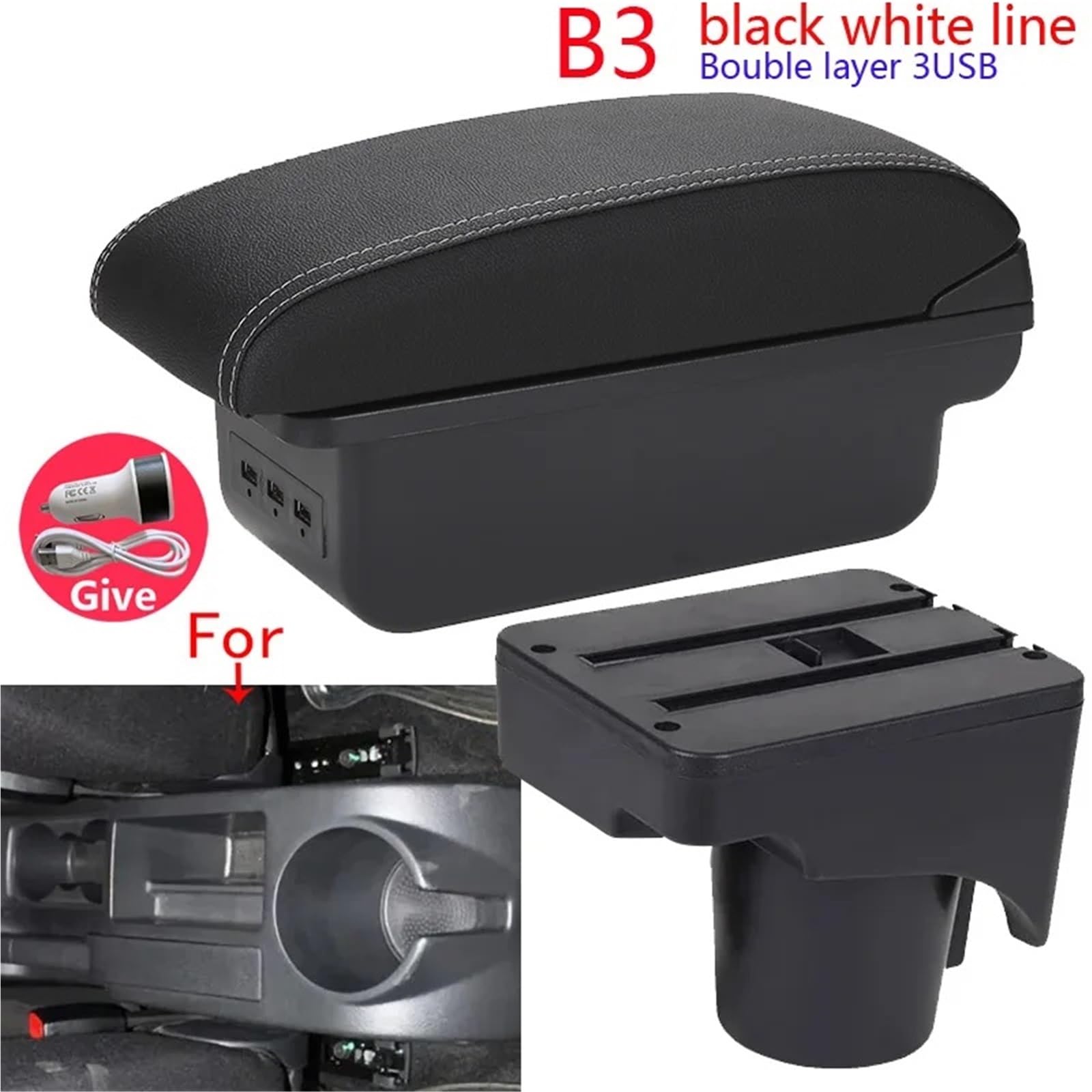 Armsteun Richter Bush Podłokietnik Box pasuje do VW Golf 6 Golf 5 Mk6 MK5 Jetta 5 Podłokietnik samochodowy pasuje do VW Sagitar Schowek Wnętrze(C3 Black white NOUSB)