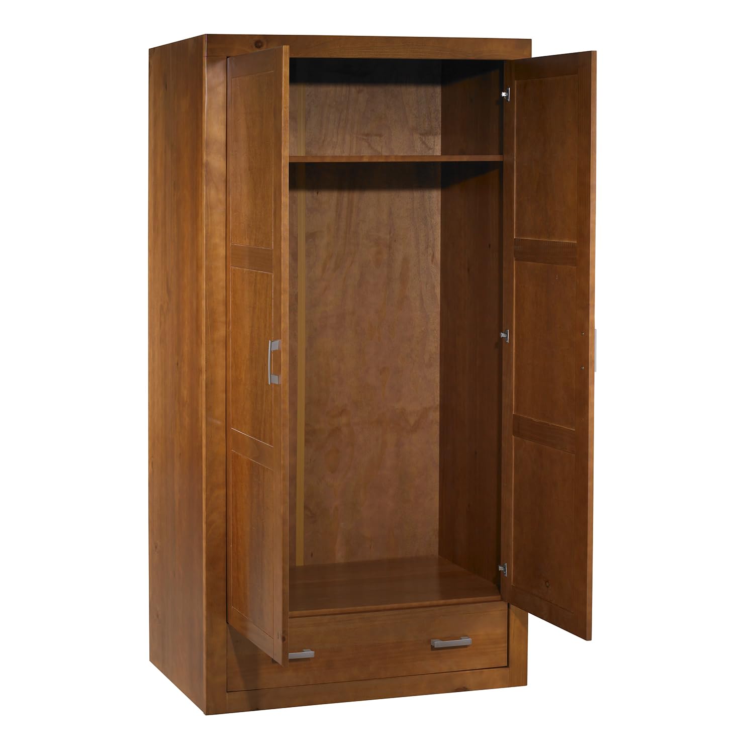 Armario de Almacenamiento para Dormitorio, Madera Maciza de Pino Natural, Color Cerezo Medidas 200x55 cm (altoxfondo). (105 cm de Ancho) 2 Puertas y Un Cajon