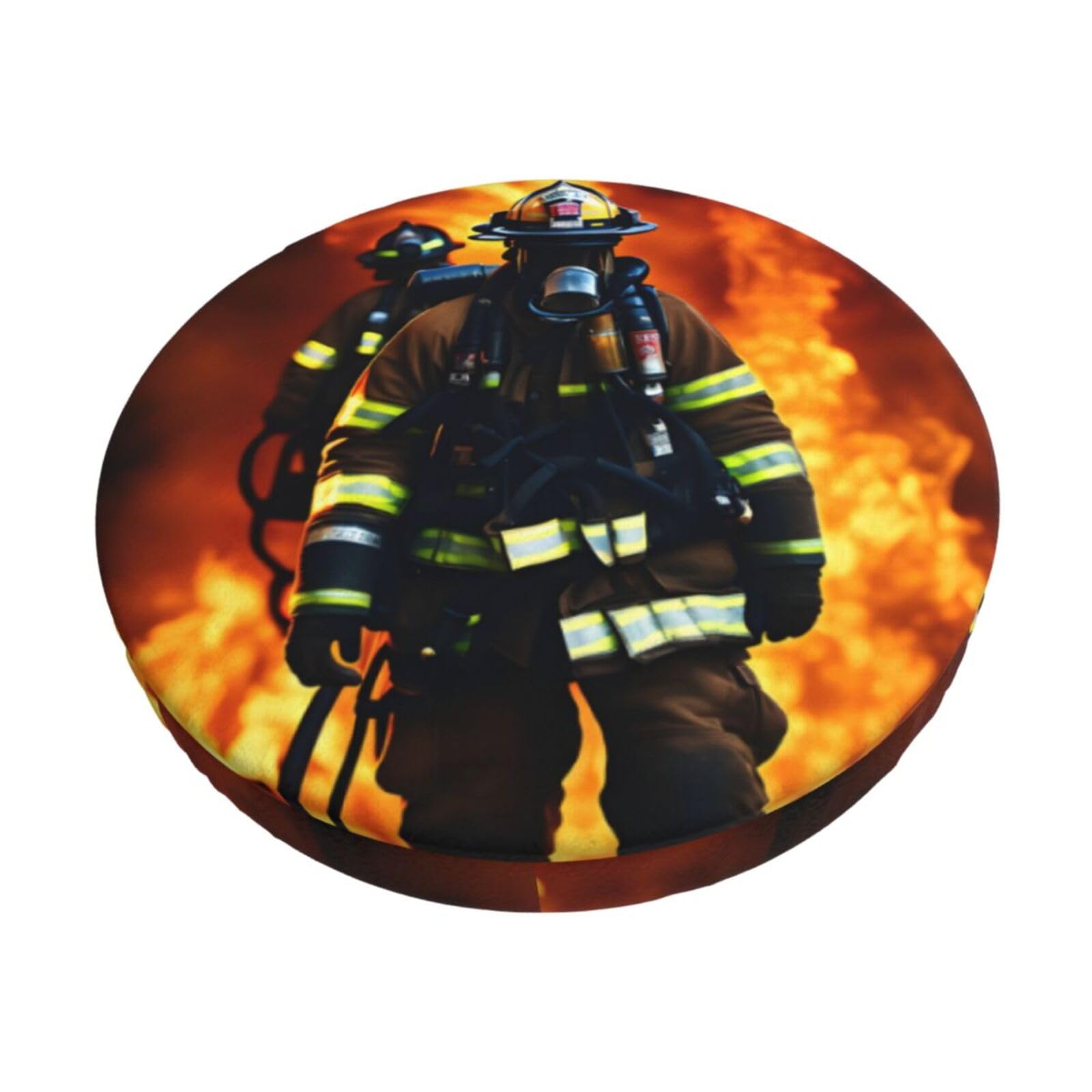PUYhgb Firefighter Fireman Flame Print Round Bar Chair Cushion Cover, Home Decorative Seat Cover For Home Kitchen Dining