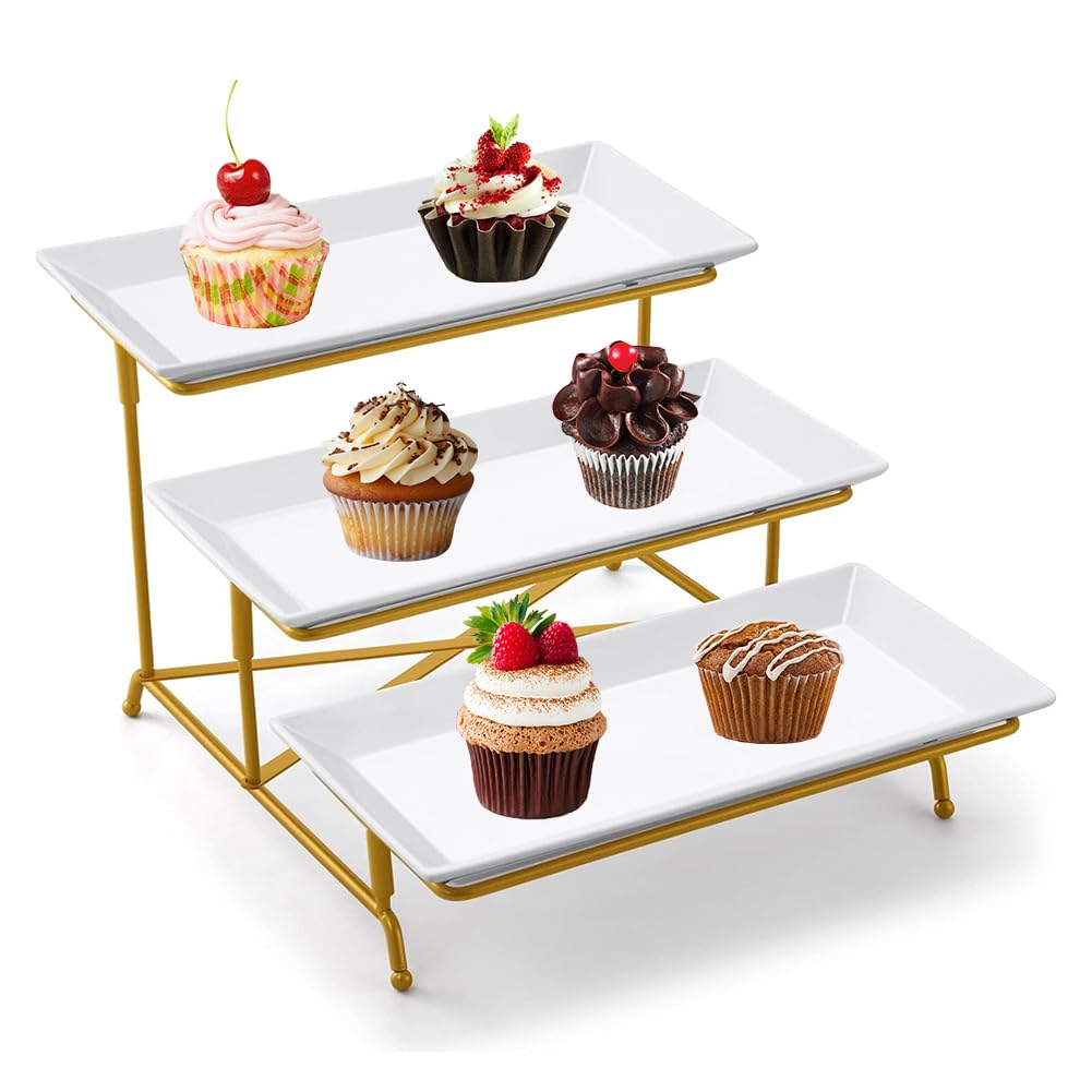 Set di 3 ripiani con vassoio per esposizione di cibo, perfetto per feste, matrimoni ed eventi, soluzione elegante e divertente per buffet e riunioni