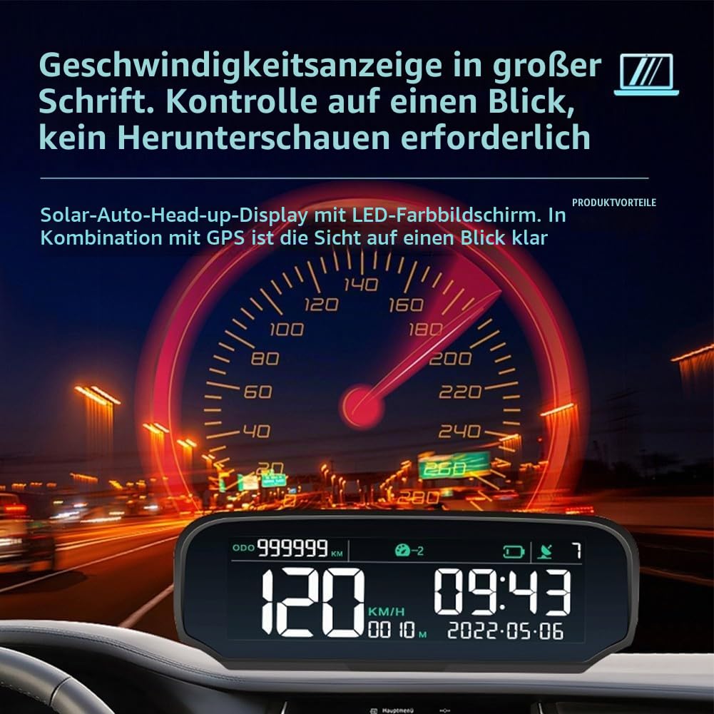 Auto Digital Head-up Display X100 mit Solar USB Power Fahrzeug GPS HUD für Geschwindigkeitsalarme Müdigkeit Fahrerinnerung Kompatibel mit allen Modellen