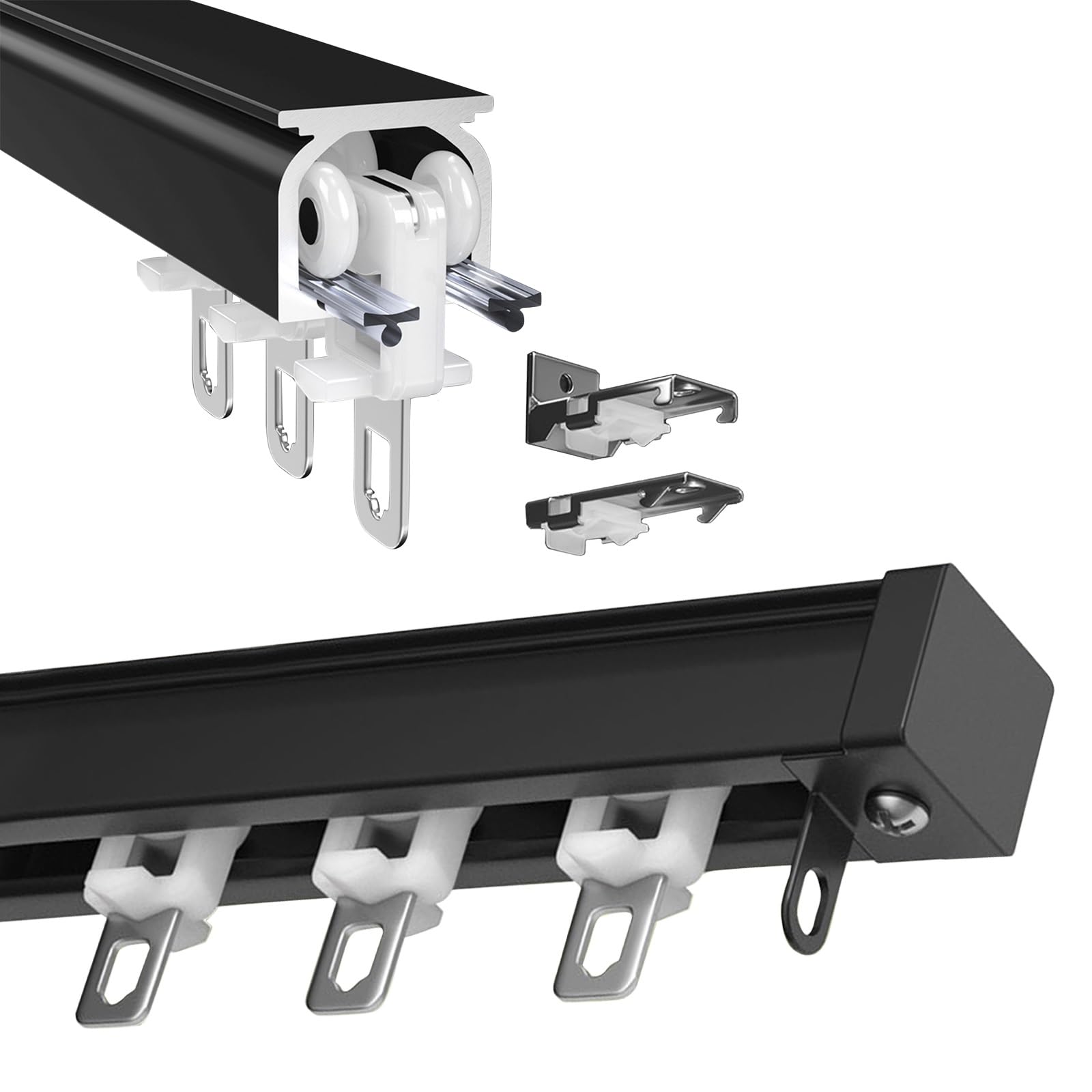 Barra de aluminio para techo o pared, riel deslizante con rodillos para dormitorio, ducha, cortinas al aire libre, fácil de instalar, decoración del hogar