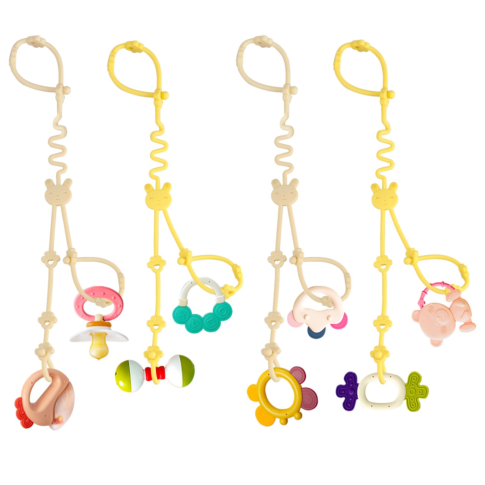 EvilsoulSilicone Toy Clip- 8 Clips Adjustable Baby Toy Straps, 4 Pack Soother Chains, Elastic Toy Safety Straps, Food Grade Silicone Pacifier Clip for Sippy Cup, Stroller Pacifier Holder