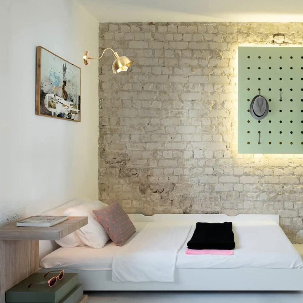 VINTAG Aplique de Pared Industrial Apliques de Pared de latón Apliques de iluminación E27 Lámparas de Pared de ático con Pantalla de latón de 20 cm de diámetro - (No Incluye Bombilla)