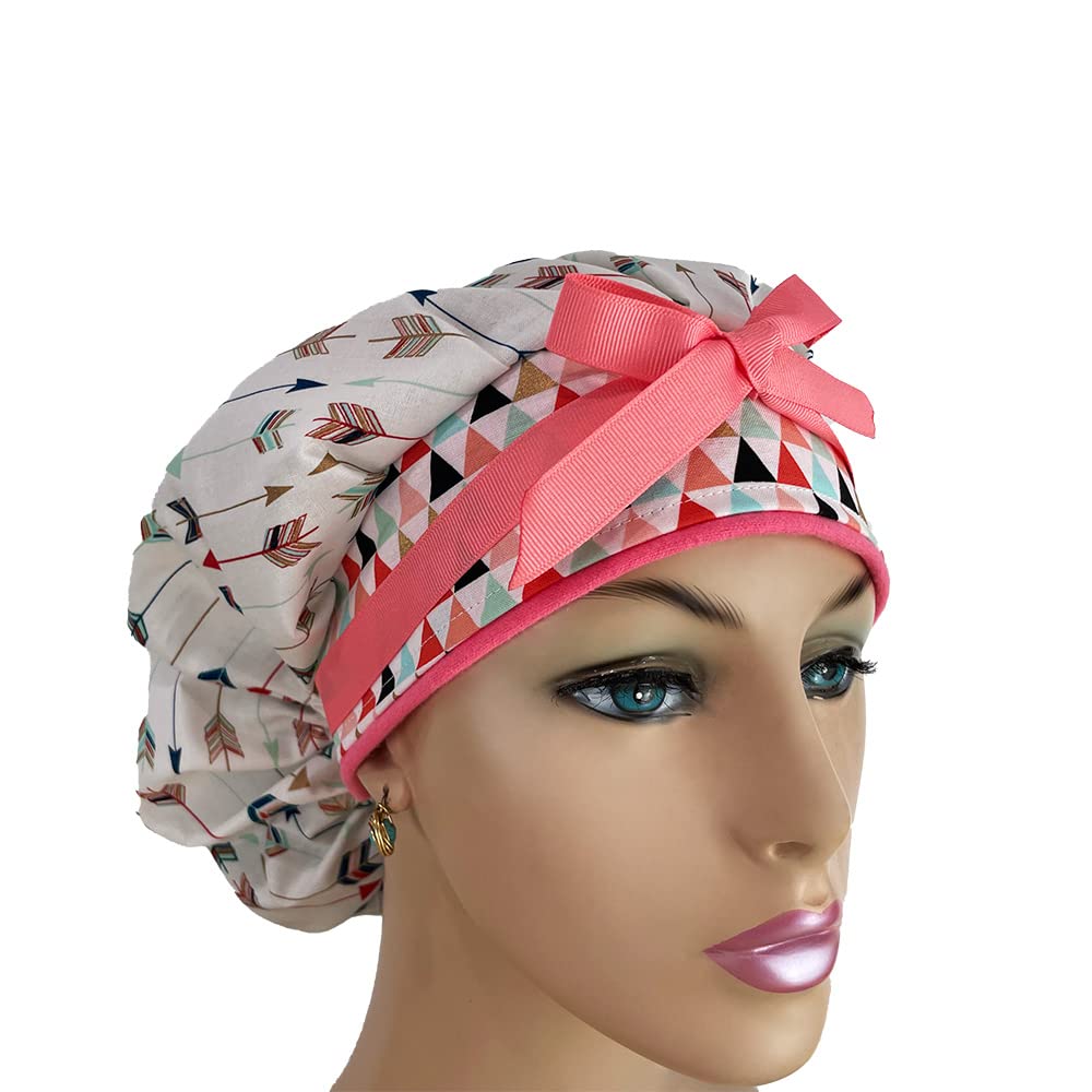 Bouffant Medical Scrub Cap – Colorful Arrows/Diamonds - Sweatband Ponytail Pouch Tie Back Hats Bouffant Hats. Scrub Hat for Women & Men tie Back. Nurses Hats Ponytail Holder Dr. Hats. Long Hair