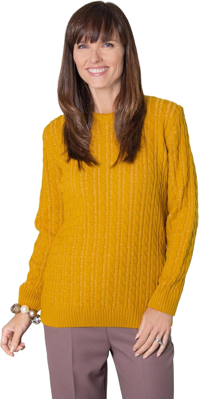 Fashion Friendly Women's Mustard ' Round Neck Cable Jumper - Medium