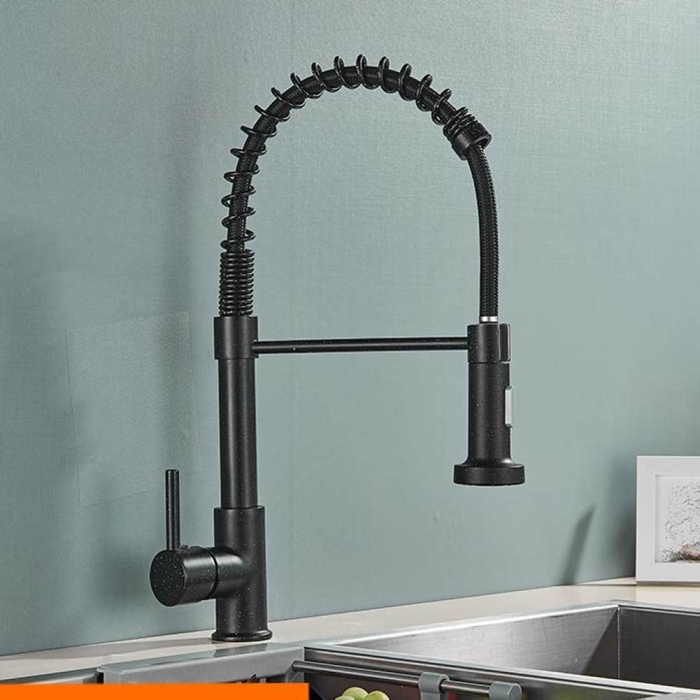 ZQFHSX Black & Gold Kitchen Faucet Dual Water Mode Pull Down Tap Single Handle Hot Cold Mixer Brushed Nickel Finish Stylish Functional Sink Fixture
