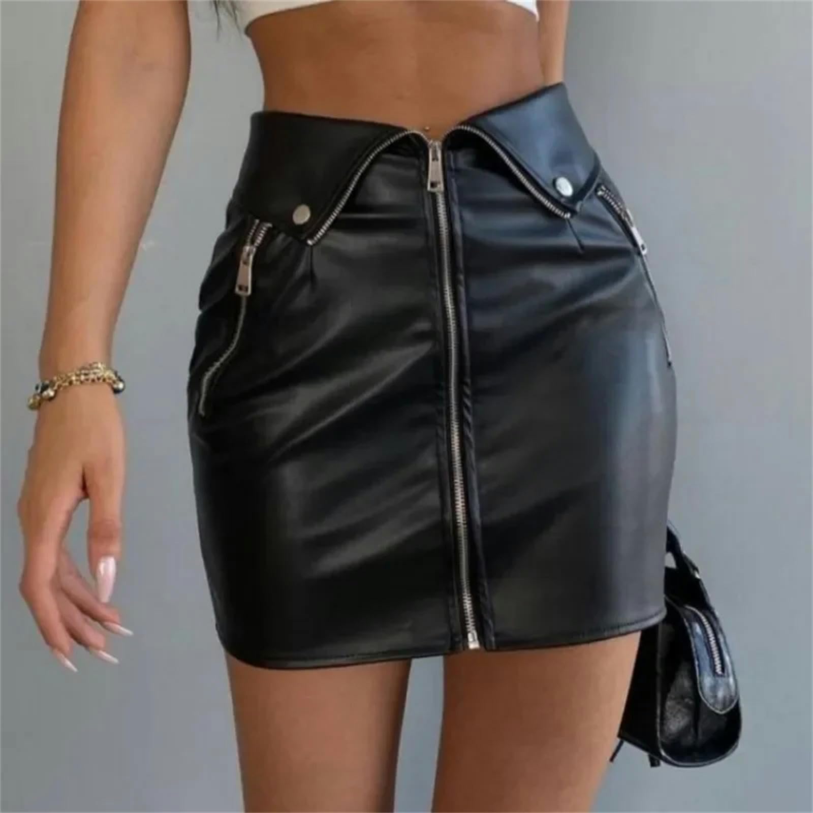 Gonna Lunga Donna Estate Gonna in Pelle Pu Scapa Nera Zit Up per Women Club Party Mini Gonna Femmina