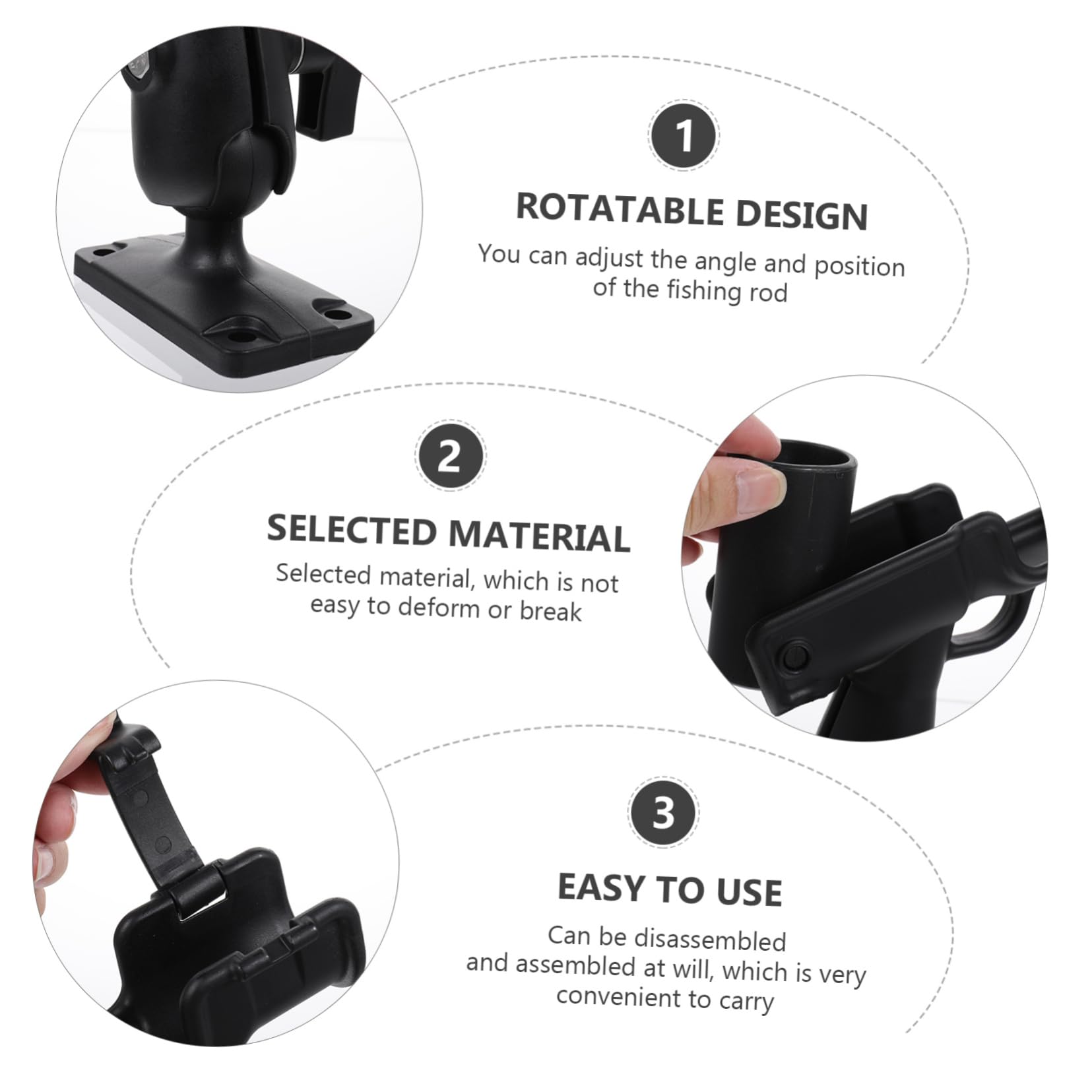HANABASS Portacanne per Kayak in Nylon Nero Base Rotante a 360 Gradi, Supporto Stabile Anti-scivolo per Canne da Pesca, per Attività di Pesca in Kayak