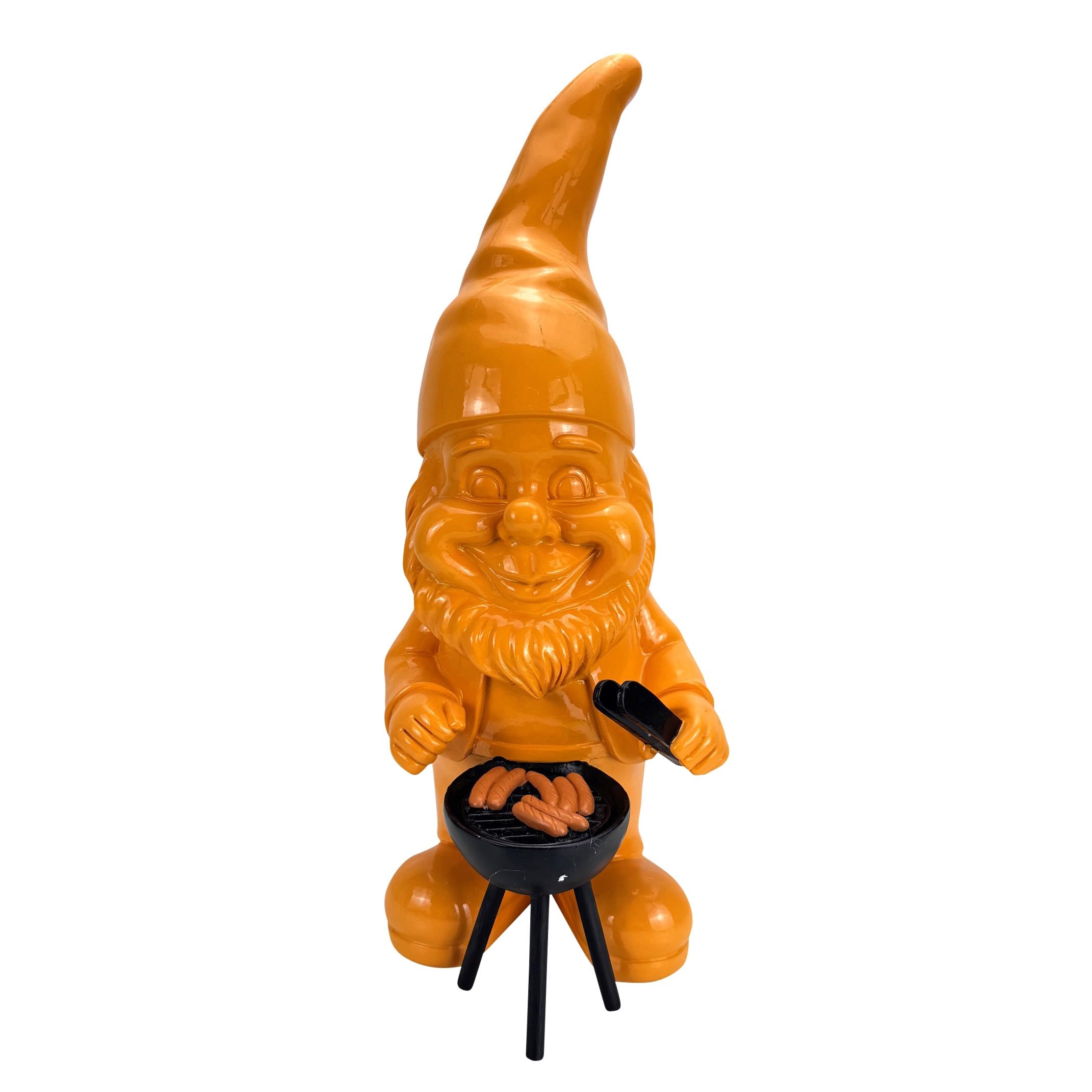Gartenfigur für draußen moderner Gartenzwerg mit Grill - 37 cm groß, wetterfest - lustige Geschenkidee als Gartendekoration (Orange)