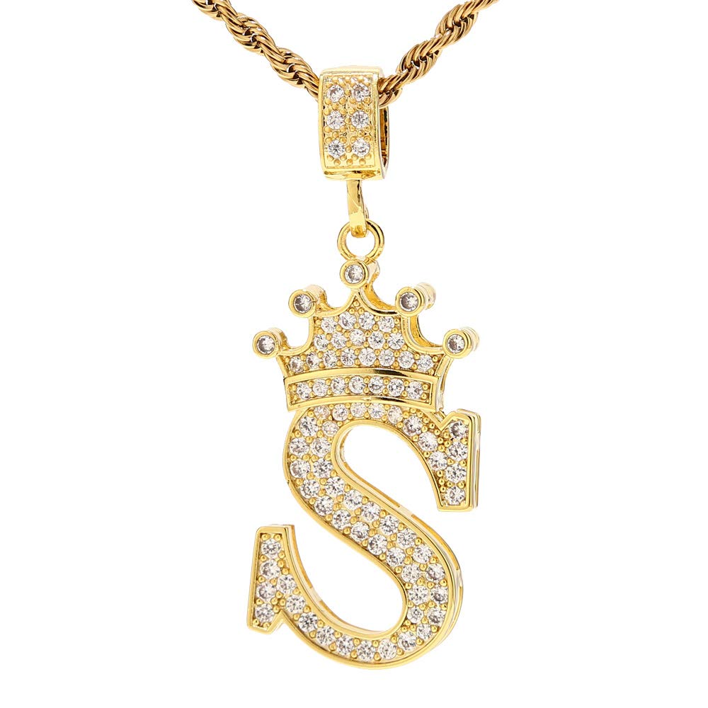 UALGL A-Z Letters Necklace Crown Necklace for Men Women 18K Gold Plated Letters Pendants with 23'' Chain Hip Hop Alphabet Name Jewelry Mom Gifts