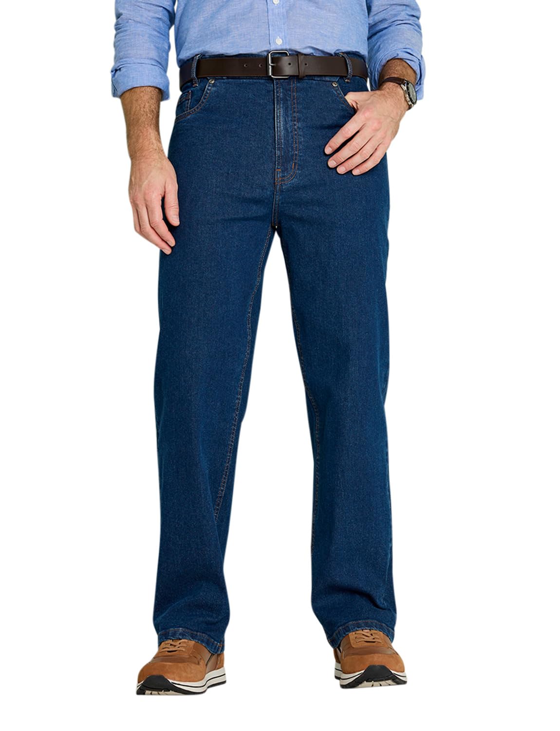 Pegasus Men's Blue Jeans With Belt, 5-Pocket Stretch Denim Jean With Hidden Stretch Waist 46-48W / 29L