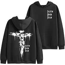 BINTEHGS Faith Over Fear Hoodie Christian Religious Hoodies for Men Oversized Cross Graphic Sweatshirts Jesus God Pullover