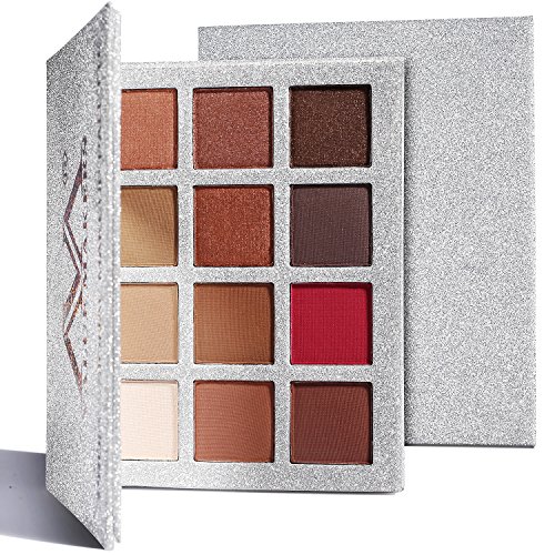 Brown Nude Matte and Shimmer Eyeshadow Palette,Red Warm Natural Eye Shadow Makeup Palettes 12 Color,Pigmented Small Eyeshadow Pallet for Women Girl,Paleta Sombras de Ojos Maquillaje Professional