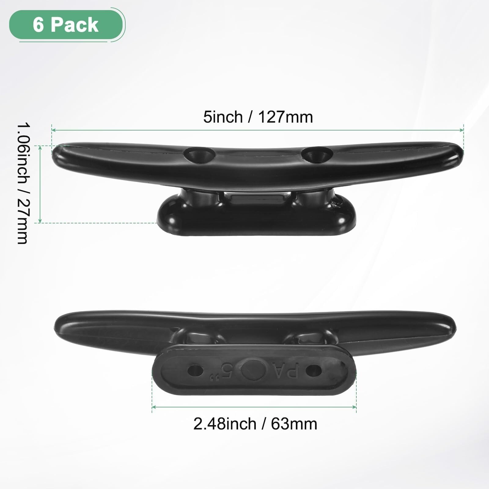 6 Bitta per Molo 10 cm Nylon Interasse 32 mm Nero