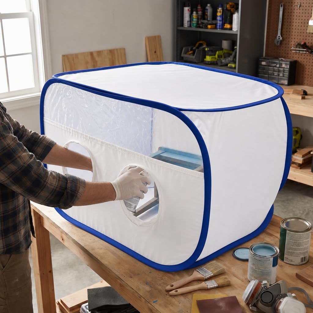 JustJoy Portable Spray Paint Booth, 24.8 x 15.8 x 15.8 in Pop-Up Airbrush Spray Booth with Clear Window, Zipper Door & Storage Bag, Art Painting Booth for Models, Miniatures, Crafts, DIY