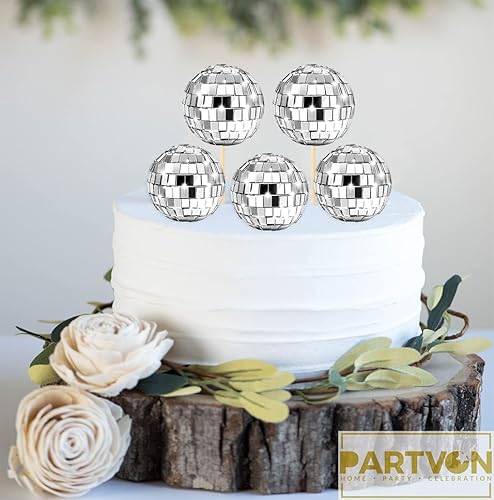 Miniatura 2 de 24 adornos para cupcakes de bola de discoteca para decoración de fiesta de discoteca de los años 70, suministros de fiesta de cumpleaños con