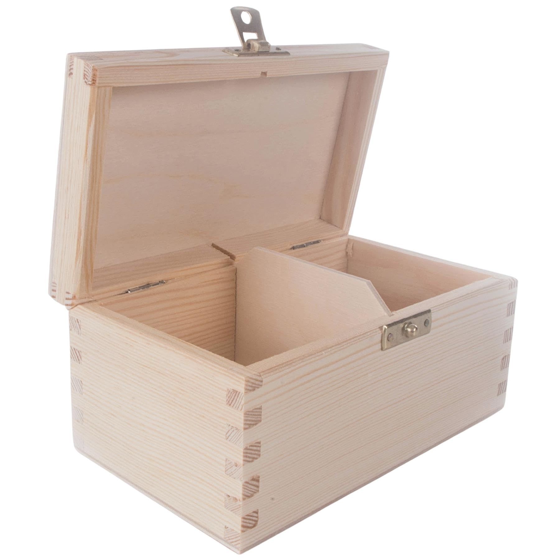 Woodeedoo Rectangular Oblong Wooden Box With 2 Sections & Clasp | 16.3 X 9.3 X 8 Cm | Accessories Storage Case Tea Bag Sewing Jewellery Caddy Organiser Divided Compartments | Unpainted Decorative Wood