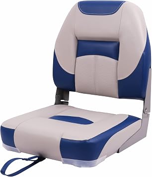 Deckpro Deluxe Low Back Boat Seat, Fold-Down Fishing Boat Seat Grey/Blue