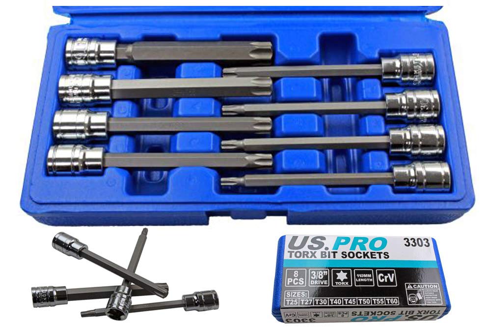 Us Pro 8Pc 3/8'' Dr 110Mm Extra Long Torx Star Bit Socket Set T25 - T60