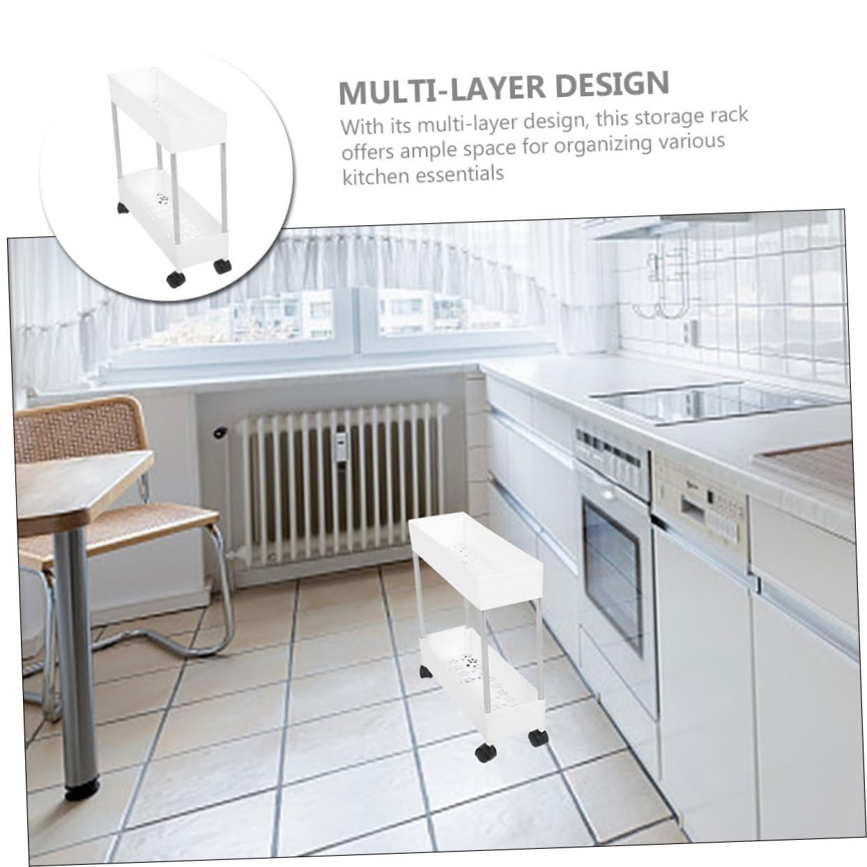 Chariot de Rangement Roulant Multi-couches, Plastique et Fer, Blanc