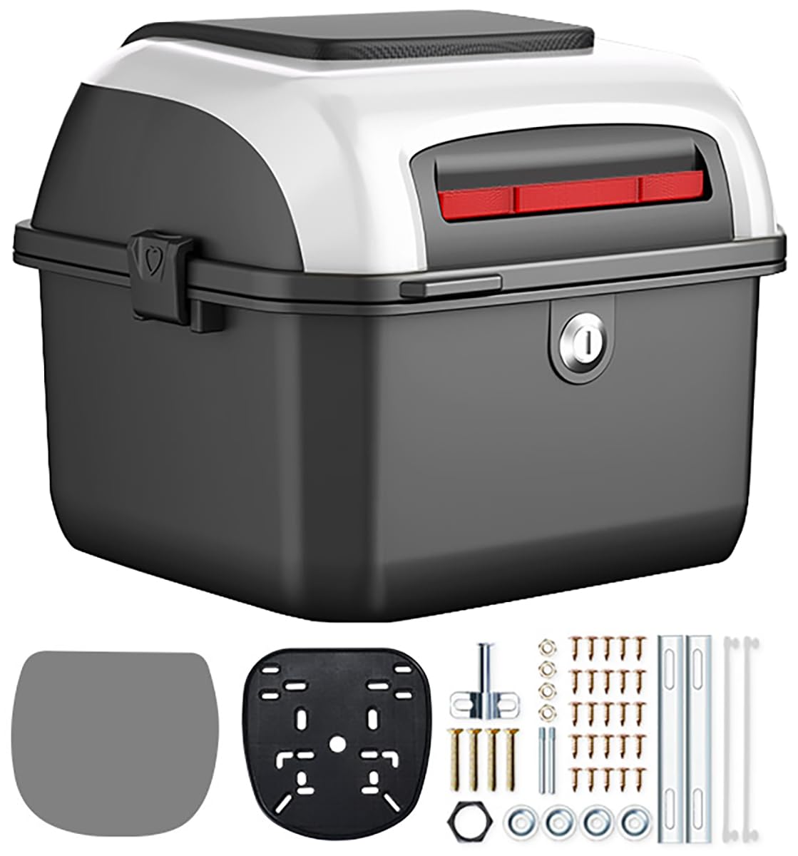 Universal Motocicleta Top Case, Motocicleta Tail Box Trunk Tour Almacenamiento Carrier Case con respaldo, cerradura de seguridad para el almacenamiento de equipaje casco,White