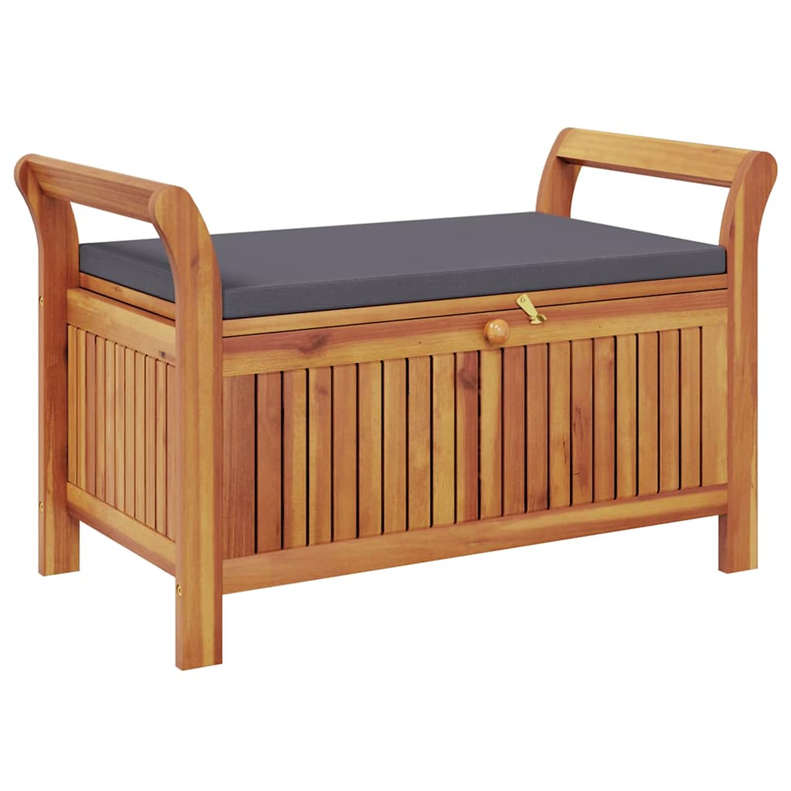 Homgoday Garten-Truhenbank mit Kissen 91 cm Massivholz Akazie, Stauraum, Dunkelgrau, für Outdoor-Benutzung
