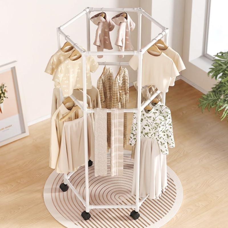 Arara de Roupas Dupla de Chão com Rodinhas, Branco, 175x70cm | Cabideiro Organizador