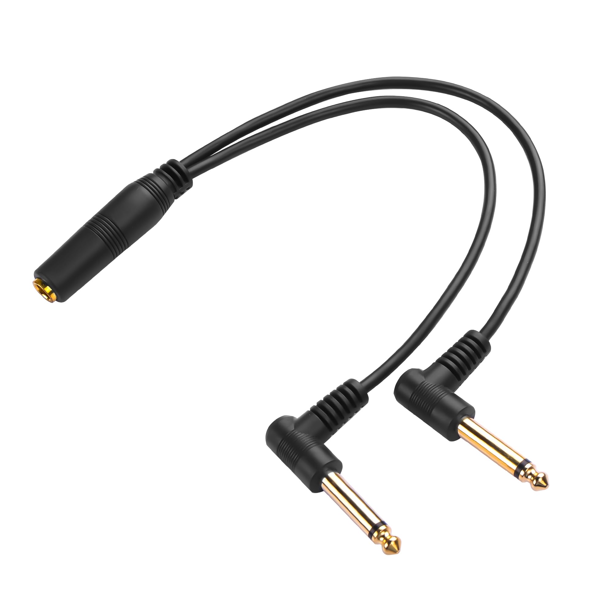 Right Angle 1/4 Splitter Cable, 6,35mm 1/4 Inch TRS Female to Dual 1/4 Inch Right Angle TRS Male Adapter Cable