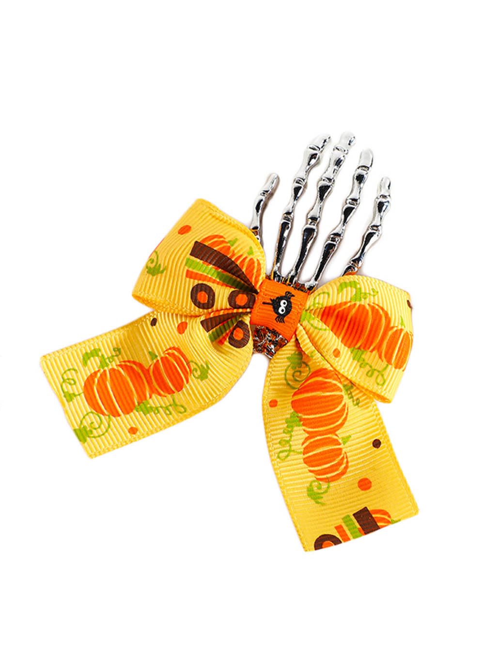 BBTDIN Halloween Rose Skull Claws Clips Halloween Skeleton Hands Bone Rose Flower Hair Claws BHWH01 (B0-Yellow Bow)