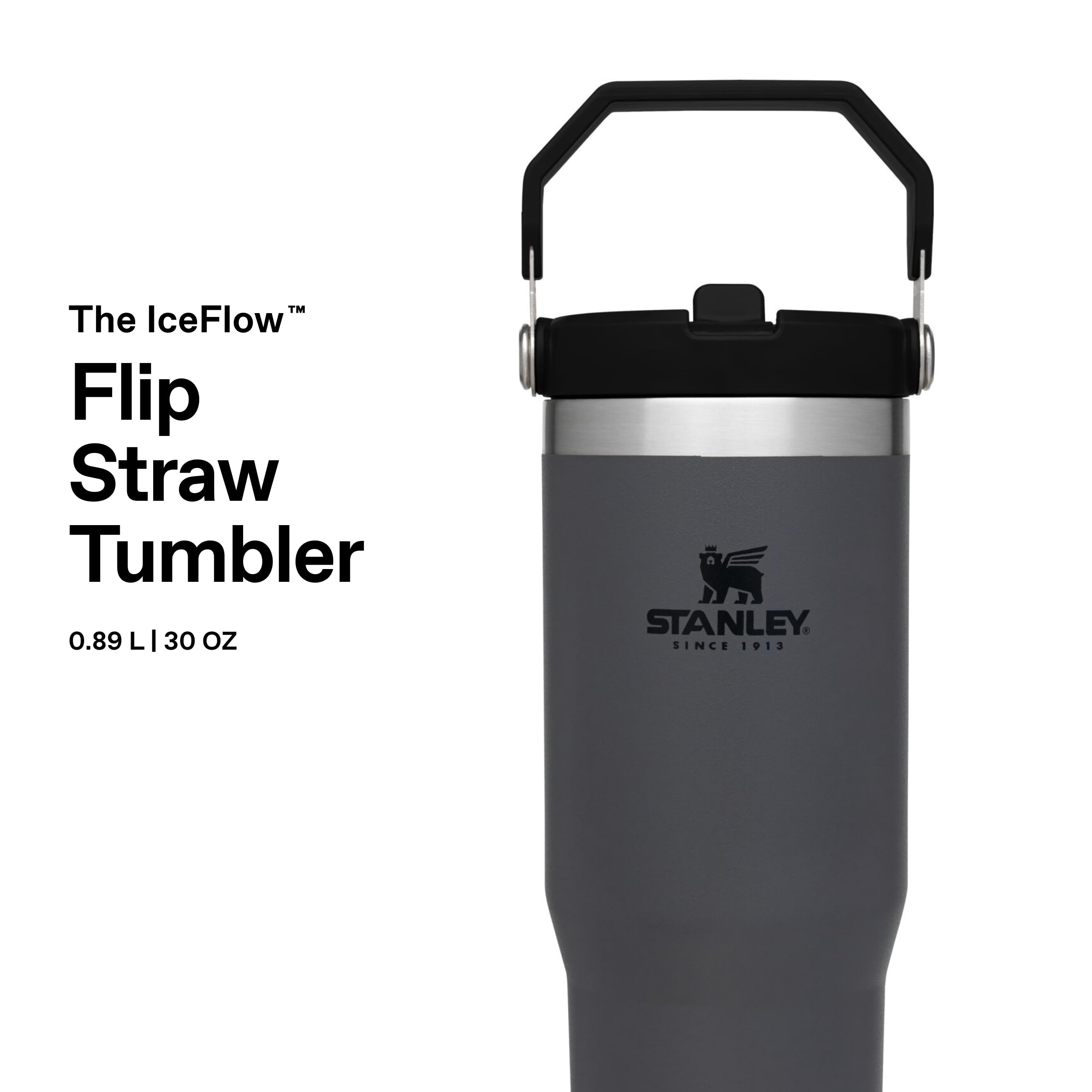 Stanley Iceflow Flip Straw Trinkflasche Mit Strohhalm 0.89L - Thermosflasche Hält 12+ Stunden Kalt - Spülmaschinenfest - Sportflasche - Wasserflasche BPA Frei - Charcoal