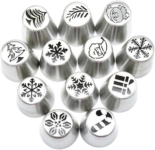 Juego de 12 boquillas de glaseado ruso para pastelería de Navidad, boquilla de glaseado para tartas de Navidad, para cupcakes, postre, crema,