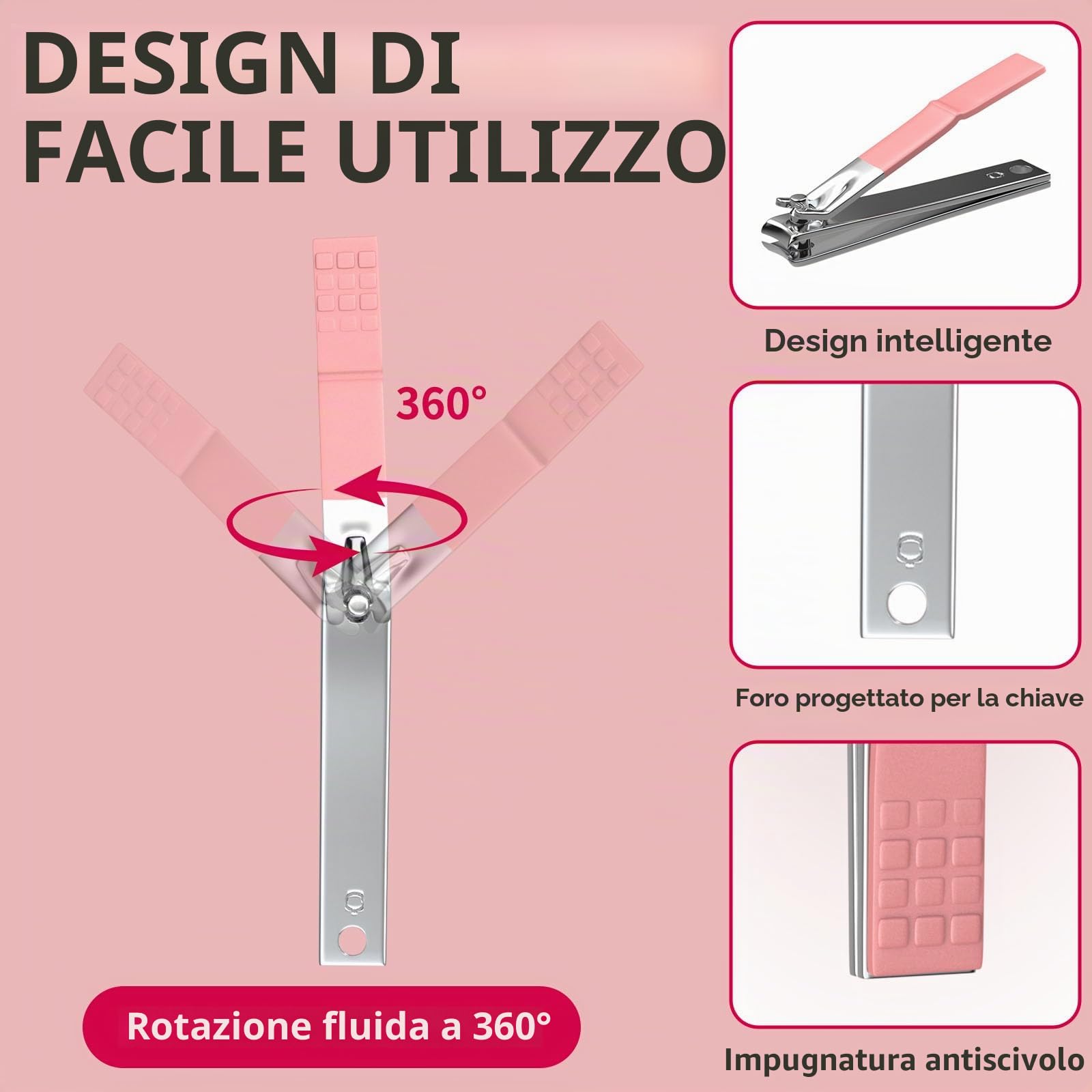 ZIZZON Set manicure 18 in 1 Set professionale per pedicure Forbici per unghie Kit per toelettatura con custodia da viaggio in pelle Rosa