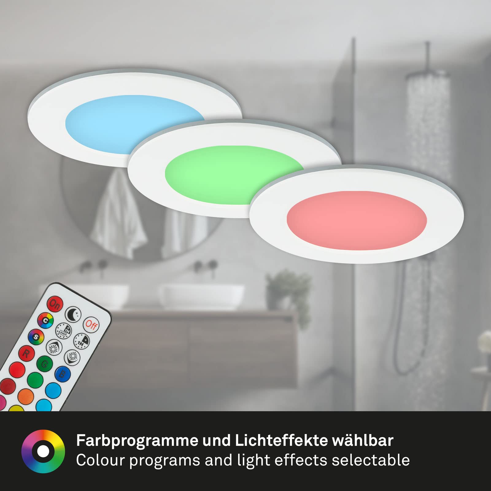 BRILONER - Set di 3 luci da incasso LED a soffitto, luci da incasso RGB CCT, faretto da incasso LED per bagno, faretto da incasso per bagno IP65, nero, 92x45 mm (DxH)
