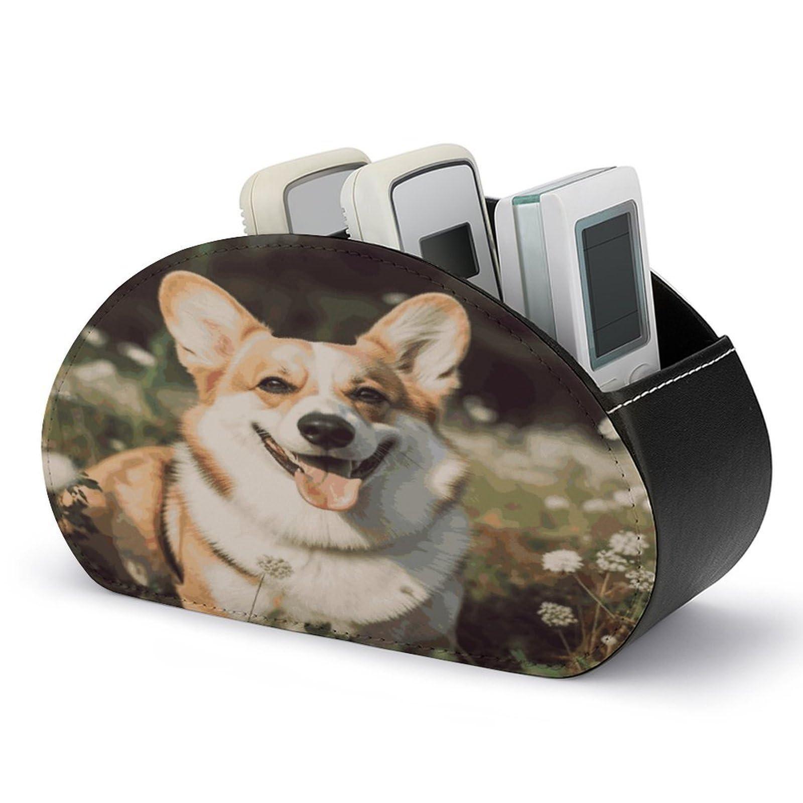 Btcowzrv Style Happy Corgi Dog Remote Control Holder With 5 Compartments