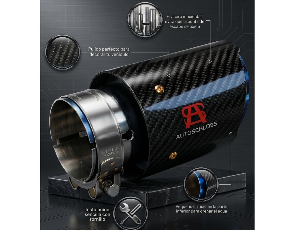 Embout d’Échappement en Fibre de Carbone | Entrée 63 mm Sortie 89 mm, Acier Inoxydable, Installation Sans Soudure AUTOSCHLOSS