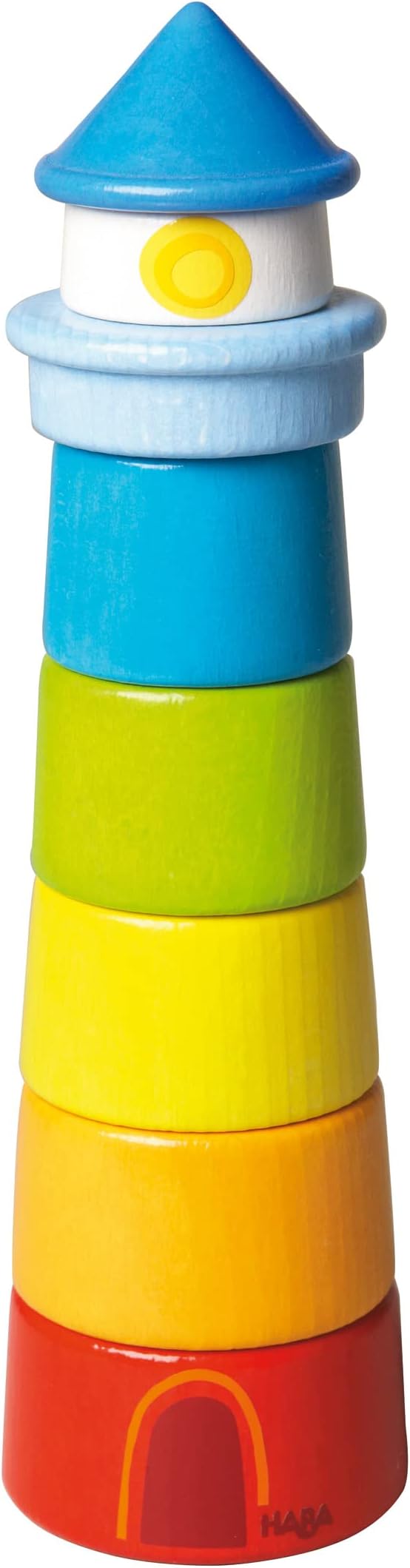 Wooden Stacking Toy Rainbow Lighthouse, 8-Piece Building Blocks Set Made in Germany, Educational Wooden Toddler Toys for Motor Skills, Ages 1 and up