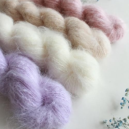 Miniatura 3 de 70% Mohair 30% Lana 1.76 ozMadeja Hilos pintados a mano Hilos coloridos y baratos (21 Vino Claro)