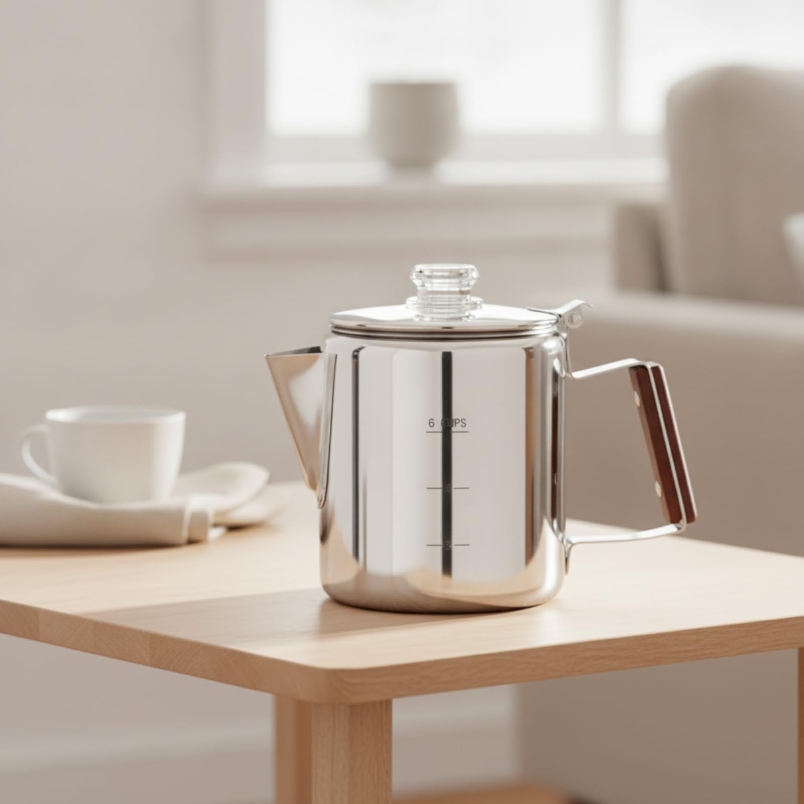 Kaffeekanne mit griff skaliert Kaffeekanne mit Sichtfenster aus hitzebeständig Kaffeezubehör für Outdoor-Begeisterte, Silber, 9 Tassen