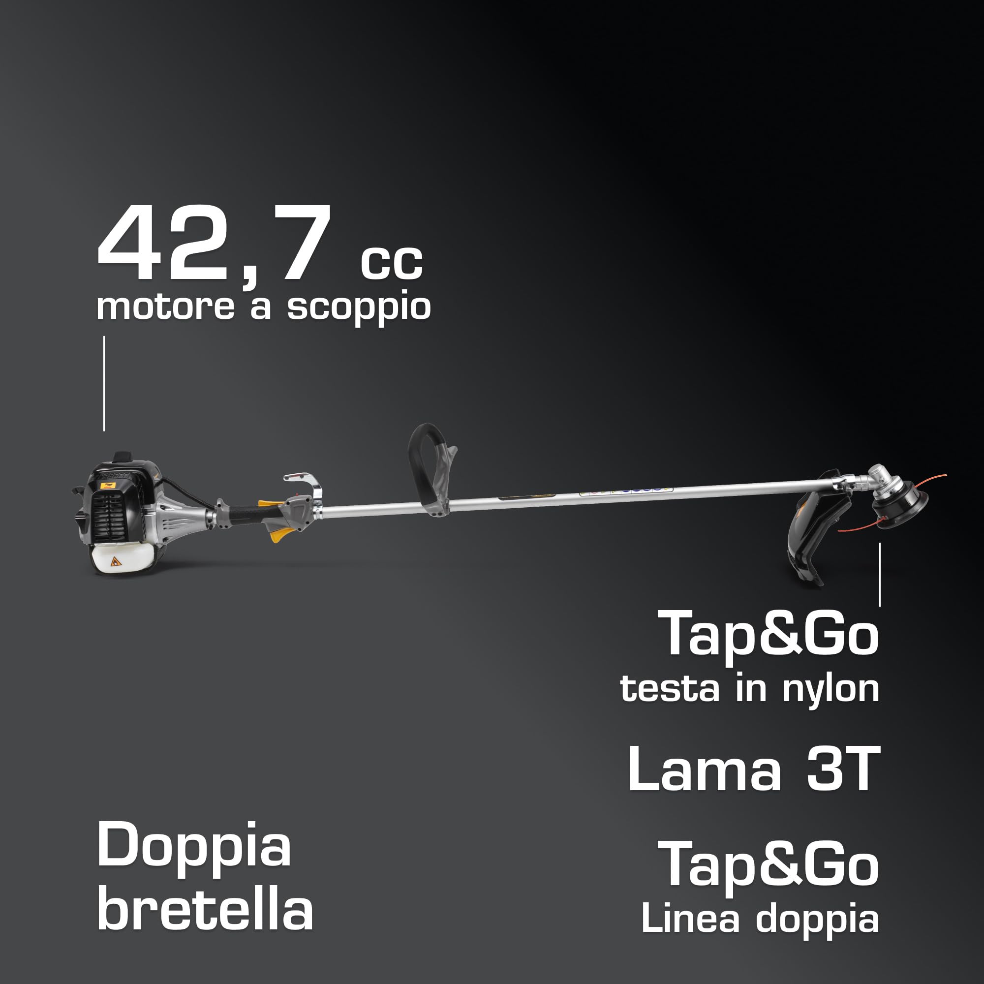 Alpina ABR 42 Decespugliatore, 42,7 cc, 1250 W – Lama 3 Denti, Testina Nylon Tap&Go – Per Giardini E Vegetazione Fitta